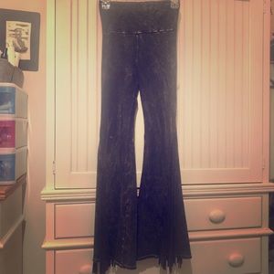 Black distressed fringe bell bottoms